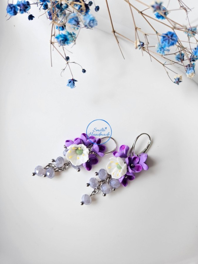 Auskarai su alyvomis ir obelų žiedais