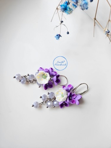 Auskarai su alyvomis ir obelų žiedais