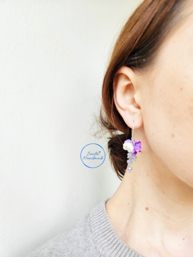 Auskarai su alyvomis ir obelų žiedais