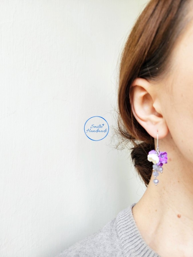 Auskarai su alyvomis ir obelų žiedais