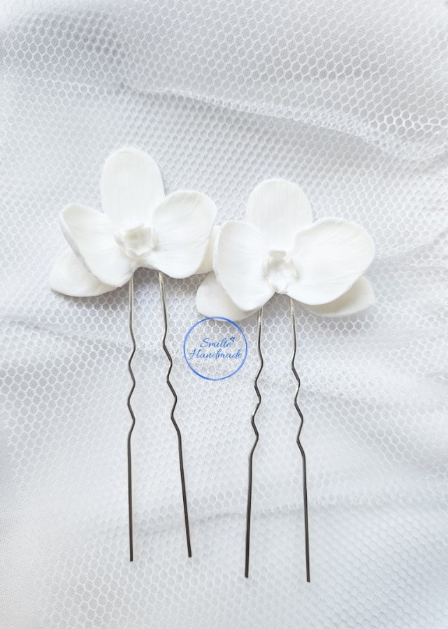 Baltas plaukų papuošalas (smeigtukai) orchidėja