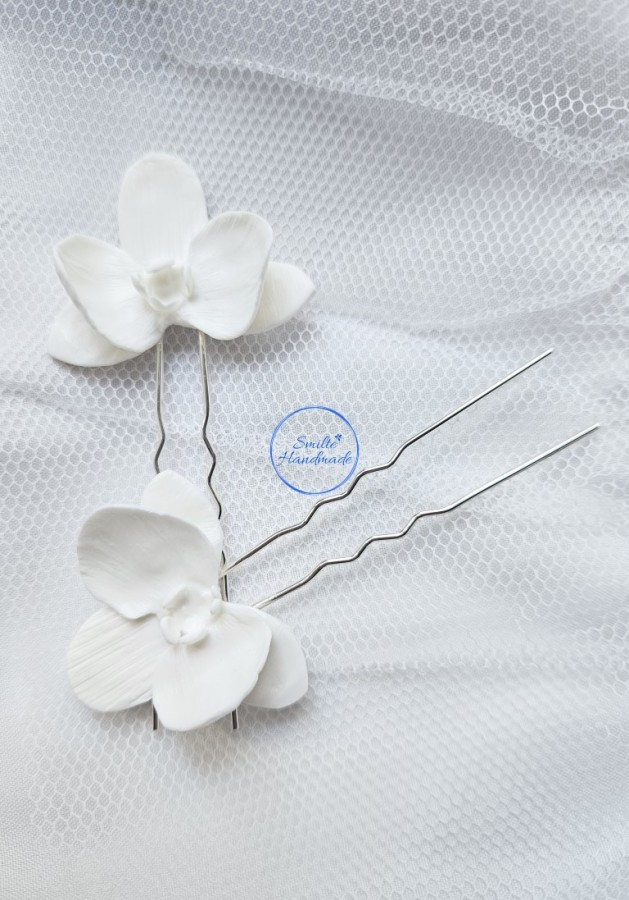 Baltas plaukų papuošalas (smeigtukai) orchidėja