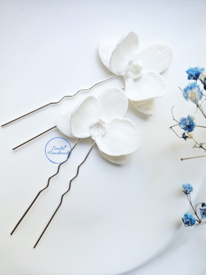 Baltas plaukų papuošalas (smeigtukai) orchidėja