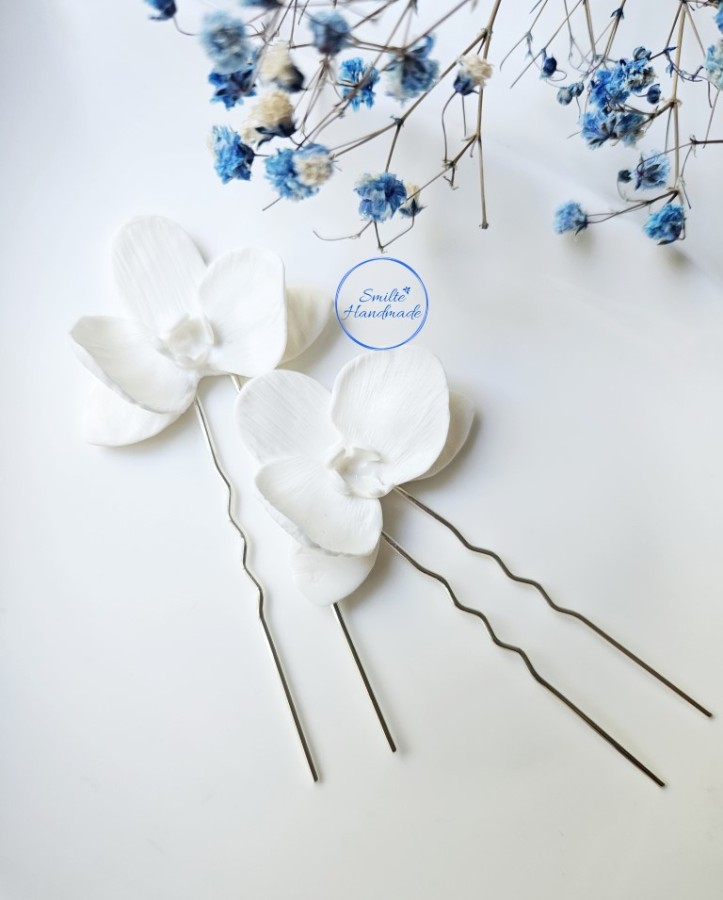 Baltas plaukų papuošalas (smeigtukai) orchidėja