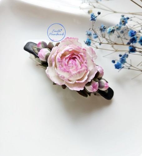 Plaukų segė su bijūnais